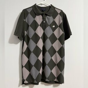 Banana Republic Mens Cotton Polo Short Sleeve Argyle Preppy Large Gray